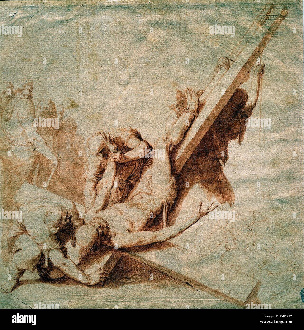 DIBUJO-MARTIRIO DE SAN PEDRO-Y AGUADA SANGUINA. Auteur : Jusepe de Ribera (1591-1652). Lieu : ACADÉMIE DE SAN FERNANDO-DIBUJO, MADRID, ESPAGNE. Banque D'Images