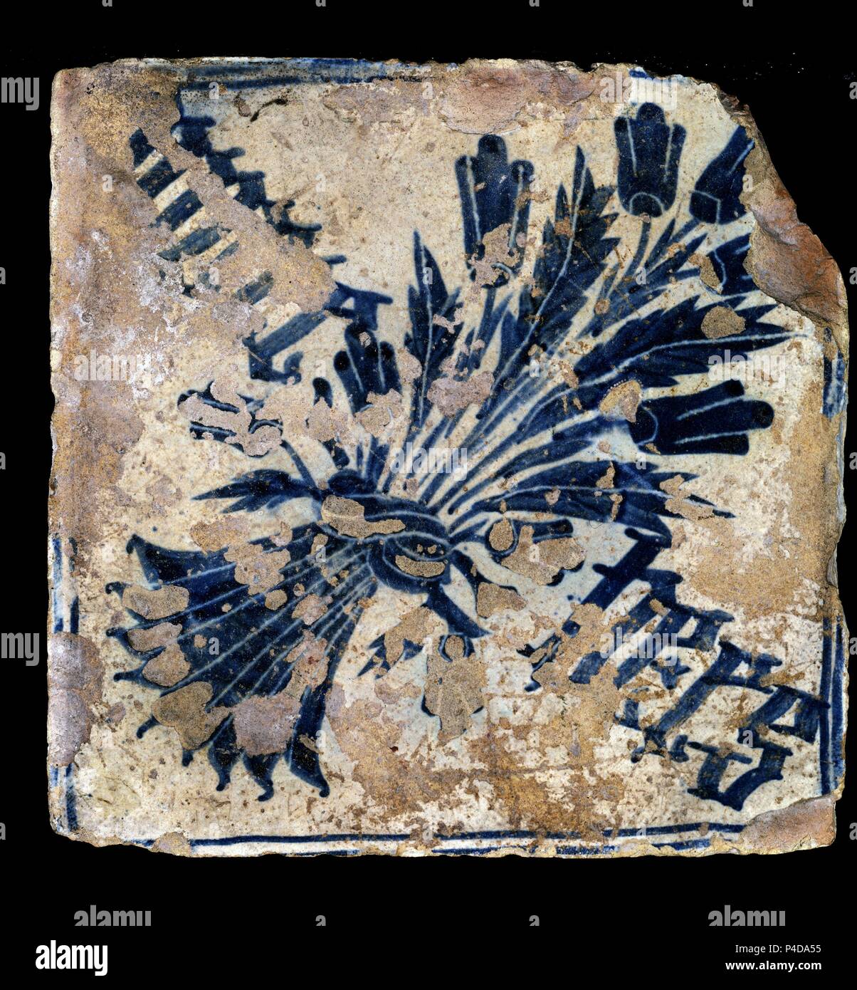 AZULEJO DE MANISES CON LA MATA DE MIJO EMBLEMA DE ALFONSO V - SIGLO XV. Lieu : INSTITUTO VALENCIA DE DON JUAN-COLECCION, MADRID, ESPAGNE. Banque D'Images