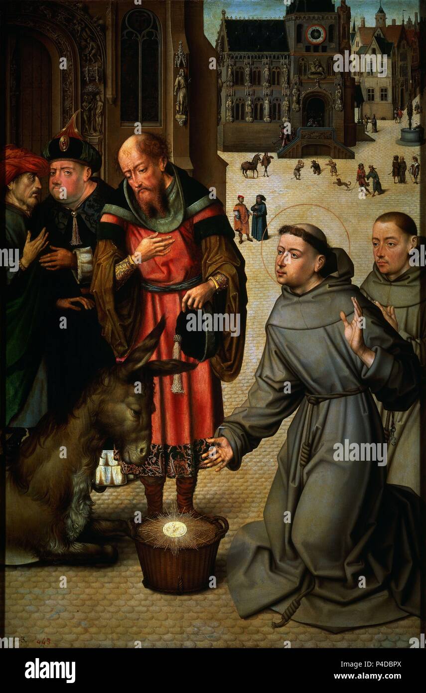 École flamande. Miracle de Saint Antoine de Padoue à Toulouse - Un habitant d'Albi est convertie. 121x80 cm. Madrid, musée du Prado. L'Espagne. Auteur : ANONIMO FLAMENCO. Emplacement : Museo del Prado-PINTURA, MADRID, ESPAGNE. Banque D'Images