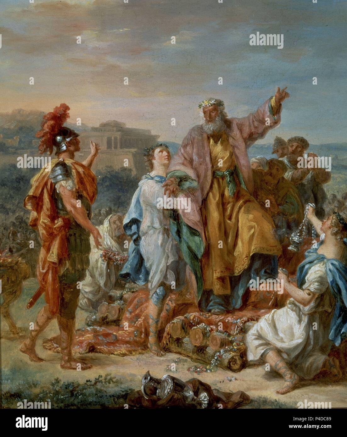 'La Mort de Calanus', 1778-1779, huile sur panneau, 22 x 20 cm, P06073. Auteur : Jacques-Antoine Beaufort (1721-1784). Emplacement : Museo del Prado-PINTURA, MADRID, ESPAGNE. Banque D'Images