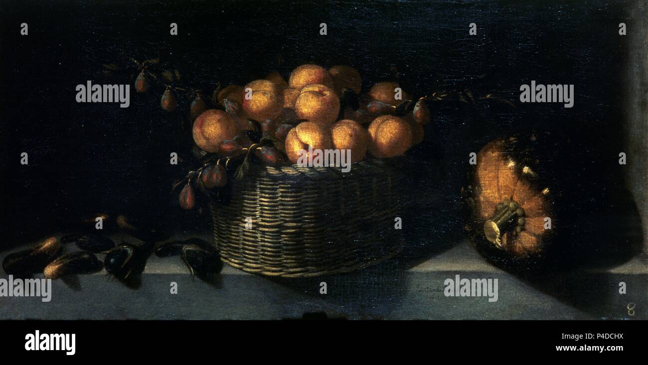 BODEGON DE FRUTAS Y HORTALIZAS - 1623 - OLEO/LIENZO - 56 x 110 cm - NP 1165 - BARROCO ESPAÑOL. Auteur : Juan van der Hamen y León (1596-1631). Emplacement : Museo del Prado-PINTURA, MADRID, ESPAGNE. Banque D'Images