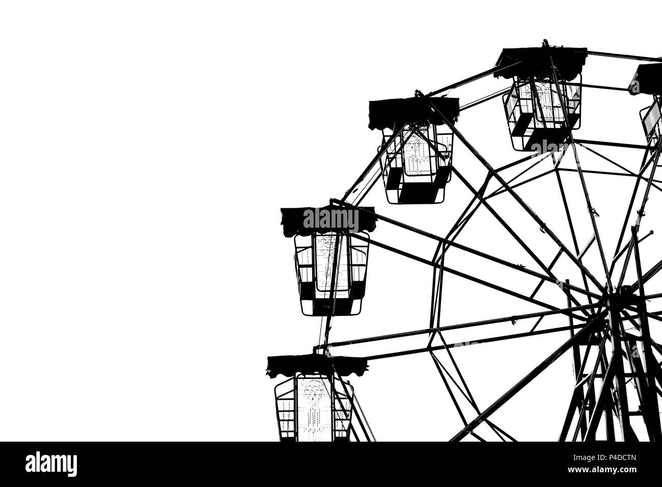 Vintage grande roue, silhouette blanche sur fond isolé. Banque D'Images
