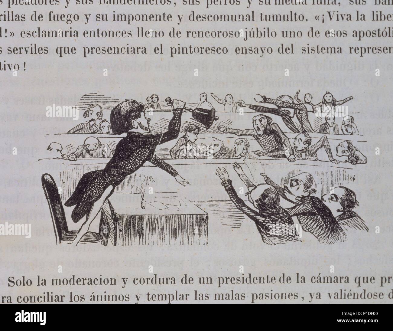 CARICATURA DEL PARLAMENTO - GRAVURE DEL LIBRO DEL BARON DE PARLA VERDADES - 1849. Emplacement : BIBLIOTECA NACIONAL-COLECCION, MADRID. Banque D'Images