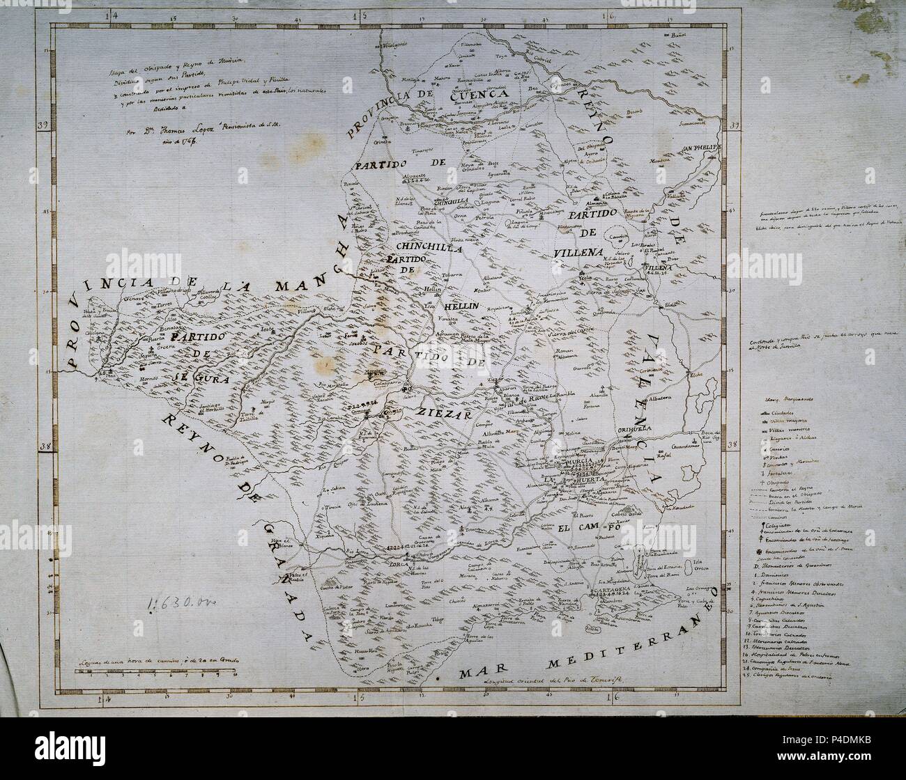 MAPA DE LA PROVINCIA DE MURCIA - 1767. Auteur : Tomás López (1730-1802). Emplacement : SERVICIO GEOGRAFICO del Ejercito, MADRID, ESPAGNE. Banque D'Images