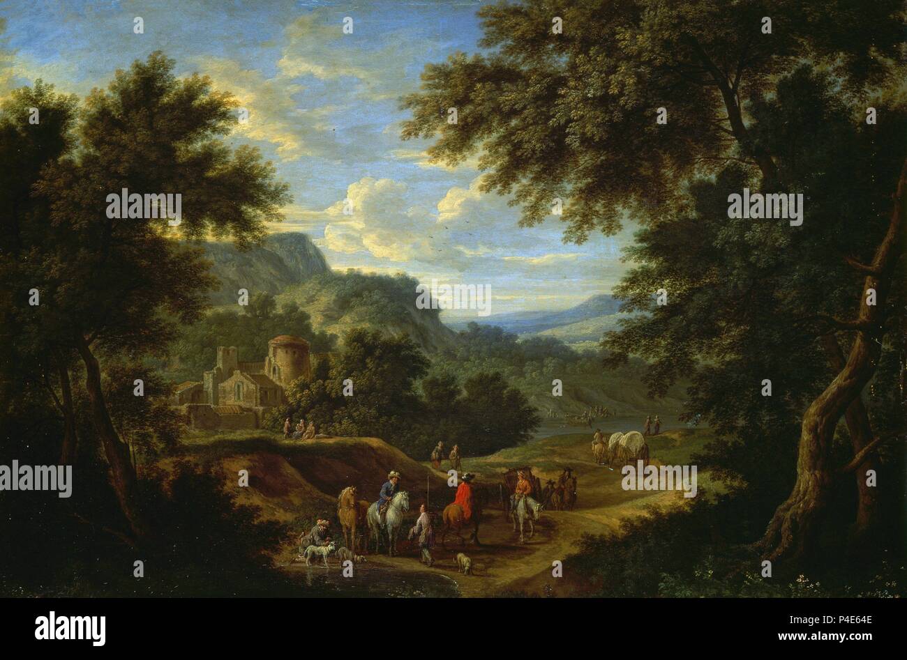 'Paysage', seconde moitié 17e siècle - début du 18e siècle, École flamande, huile sur panneau, 31 cm x 43 cm, P01373. Auteur : BOUDEWIJNS ADRIAN FRANS / BOUT PEETER. Emplacement : Museo del Prado-PINTURA, MADRID, ESPAGNE. Banque D'Images