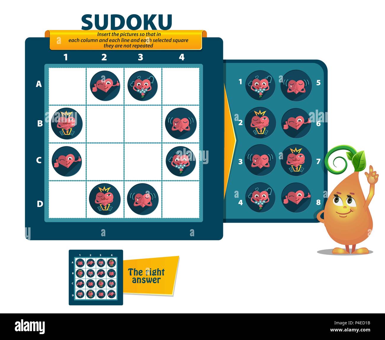 Jeu de Sudoku pour enfants et adultes. jeu éducatif pour enfants, puzzle. développement de la logique, l'iq Illustration de Vecteur