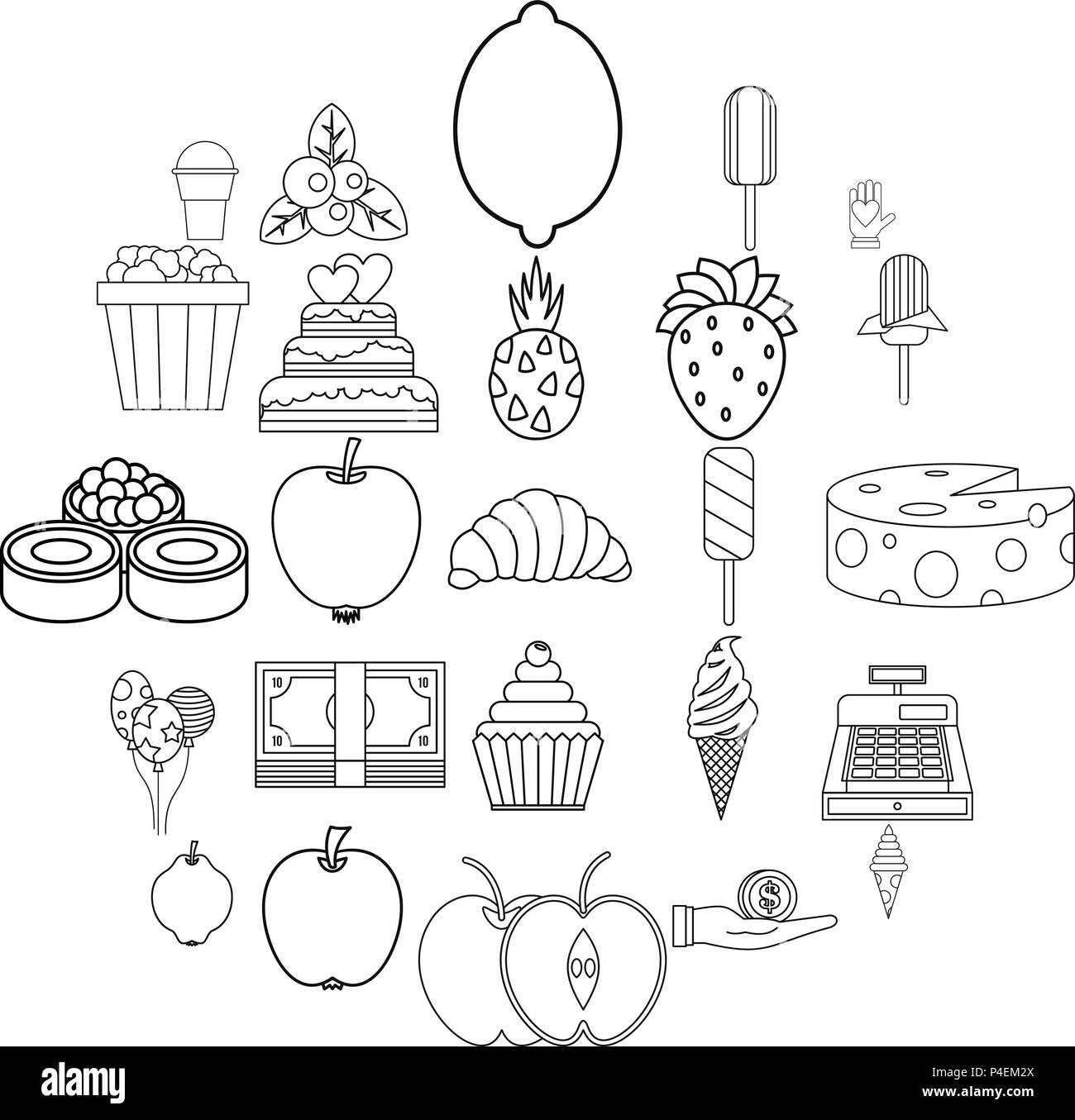 Icons set sucre style du contour, Illustration de Vecteur