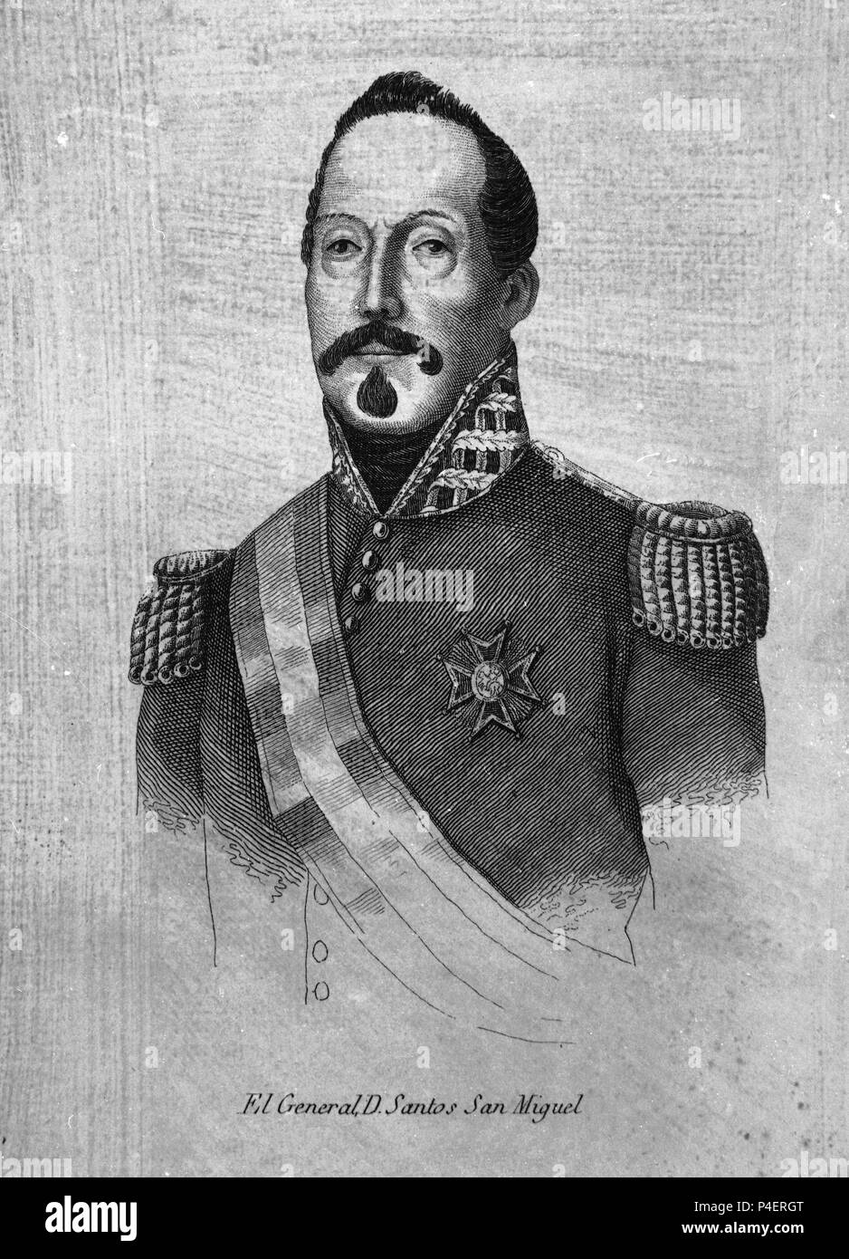 RETRATO DEL GENERAL DON SANTOS SAN MIGUEL - GRAVURE S XIX. Emplacement : MUSEO ROMANTICO-gravure, MADRID, ESPAGNE. Banque D'Images