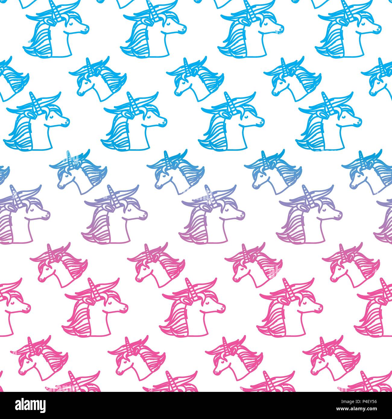 Ligne dégradées unicorn mignon tête avec fond de cheveux Illustration de Vecteur