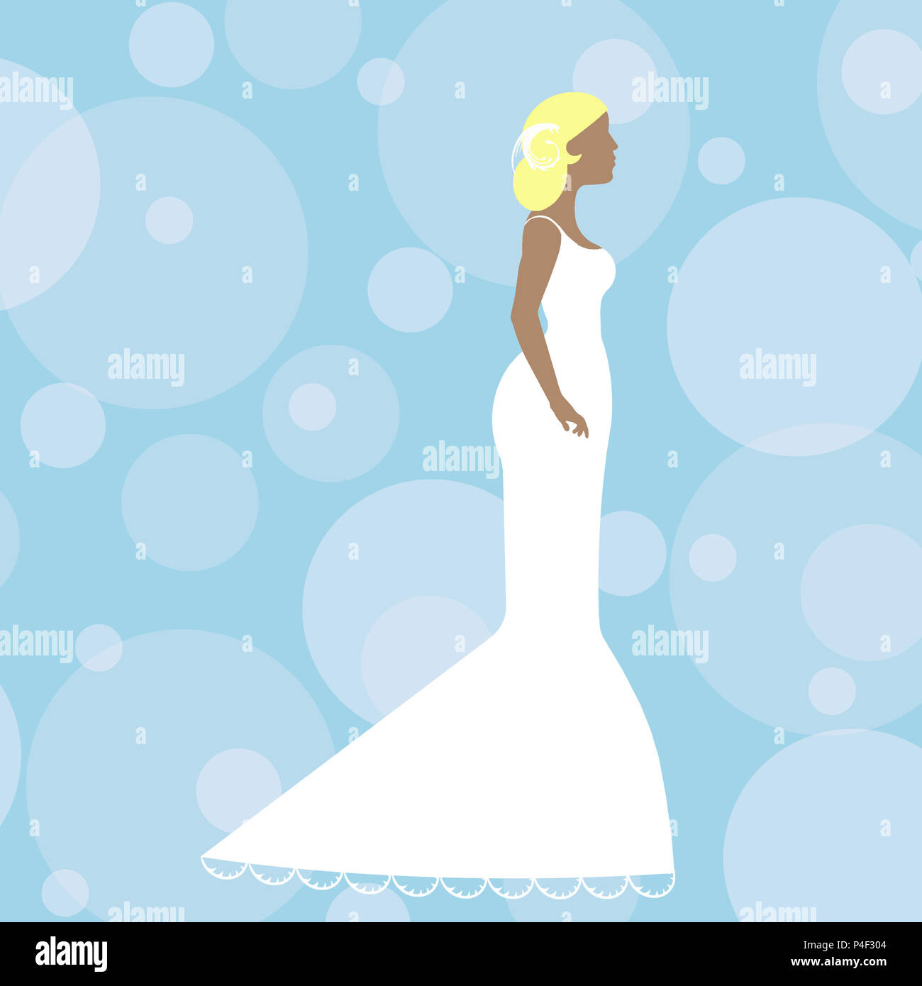 Simple et élégante, cette illustration d'une belle épouse contre un fond à motifs Banque D'Images