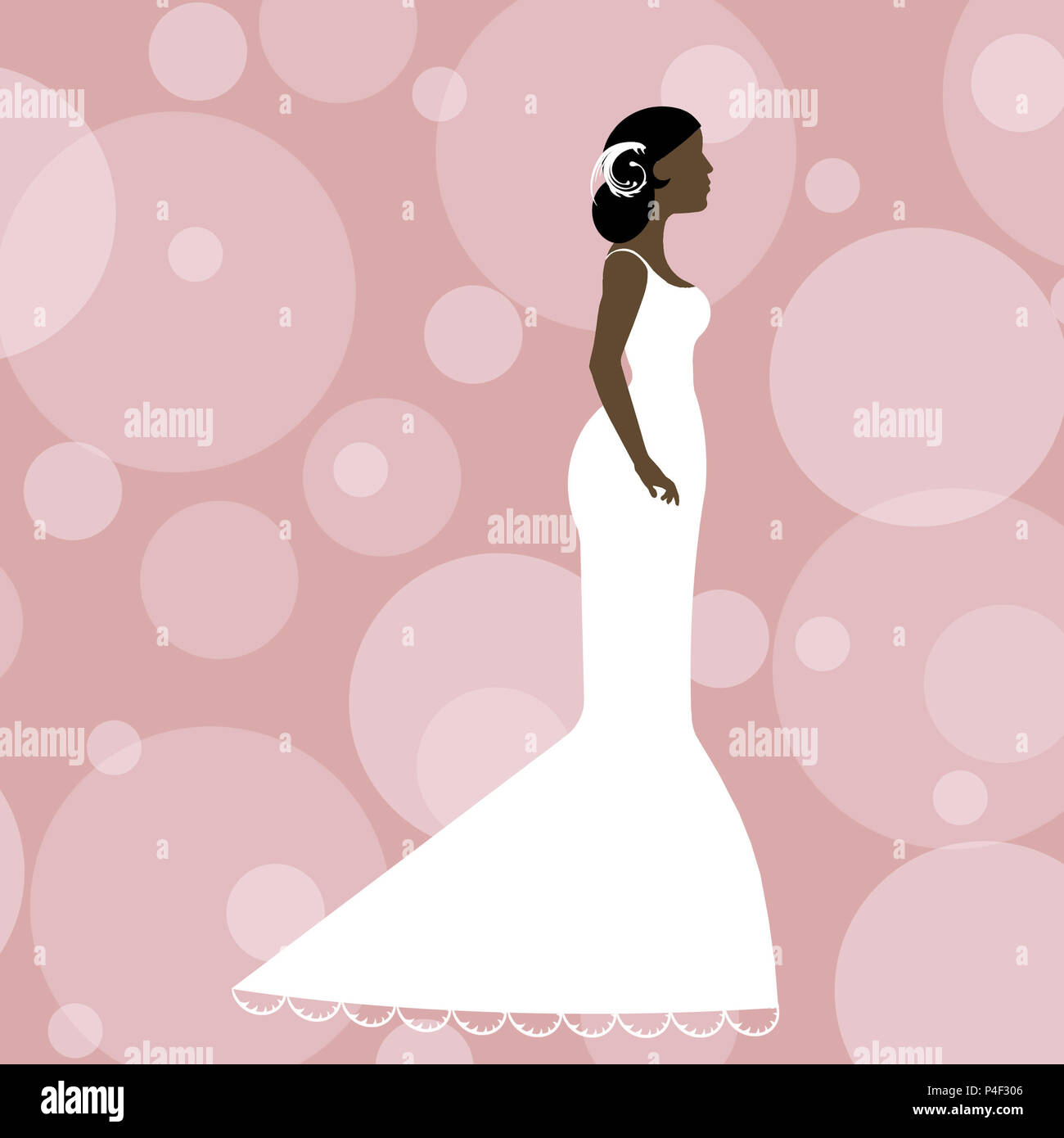 Simple et élégante, cette illustration d'une belle épouse contre un fond à motifs Banque D'Images