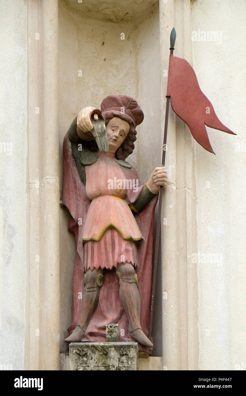 La statue de saint Florian sur façade de maison à Varazdin, Croatie Banque D'Images