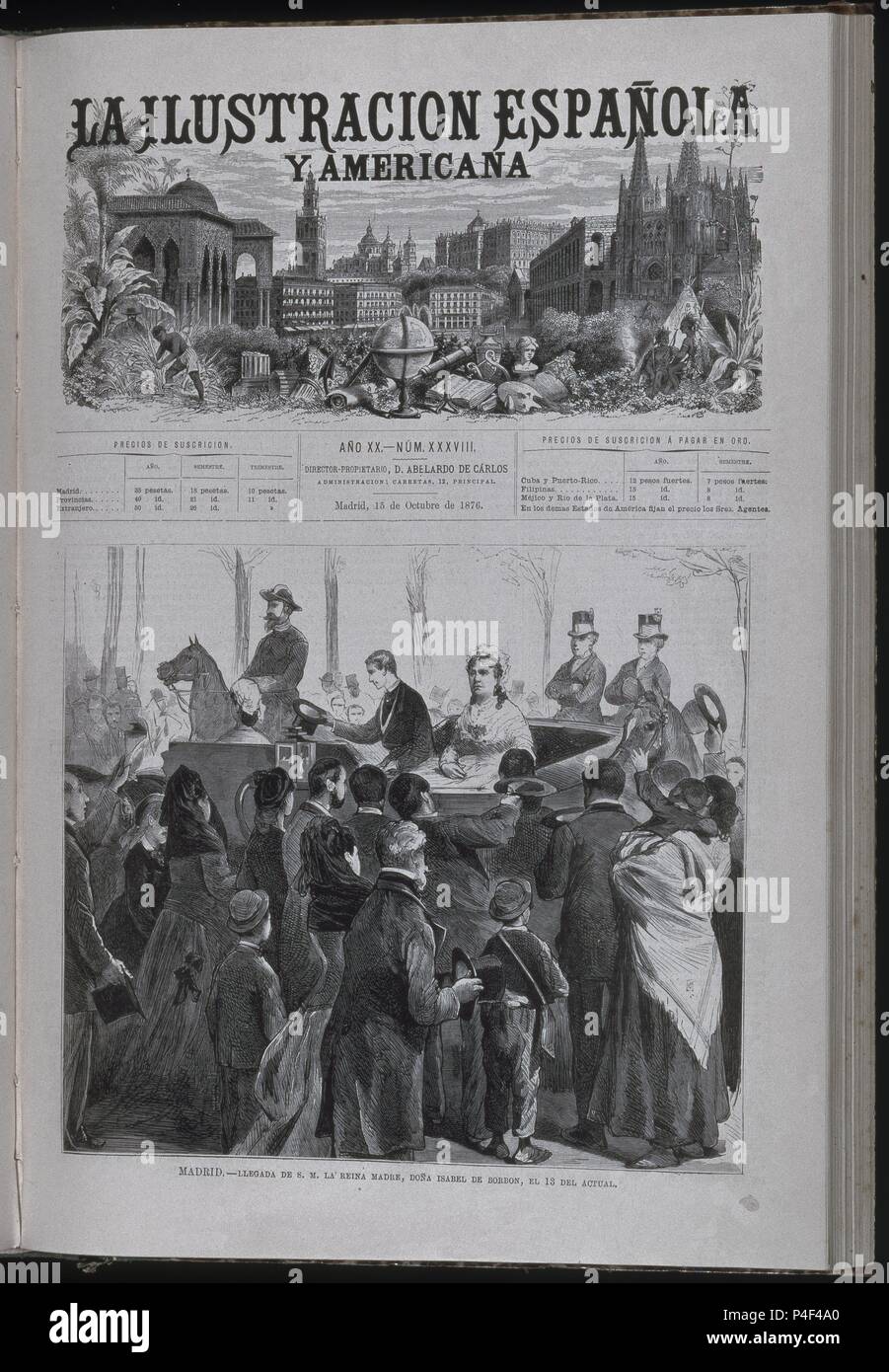 Arrivée de Isabel II CON ALFONSO XII A MADRID - ILUSTRACION ESPAÑOLA Y AMERICANA 15/10/1876. Emplacement : SENADO-BIBLIOTECA-COLECCION, MADRID. Banque D'Images