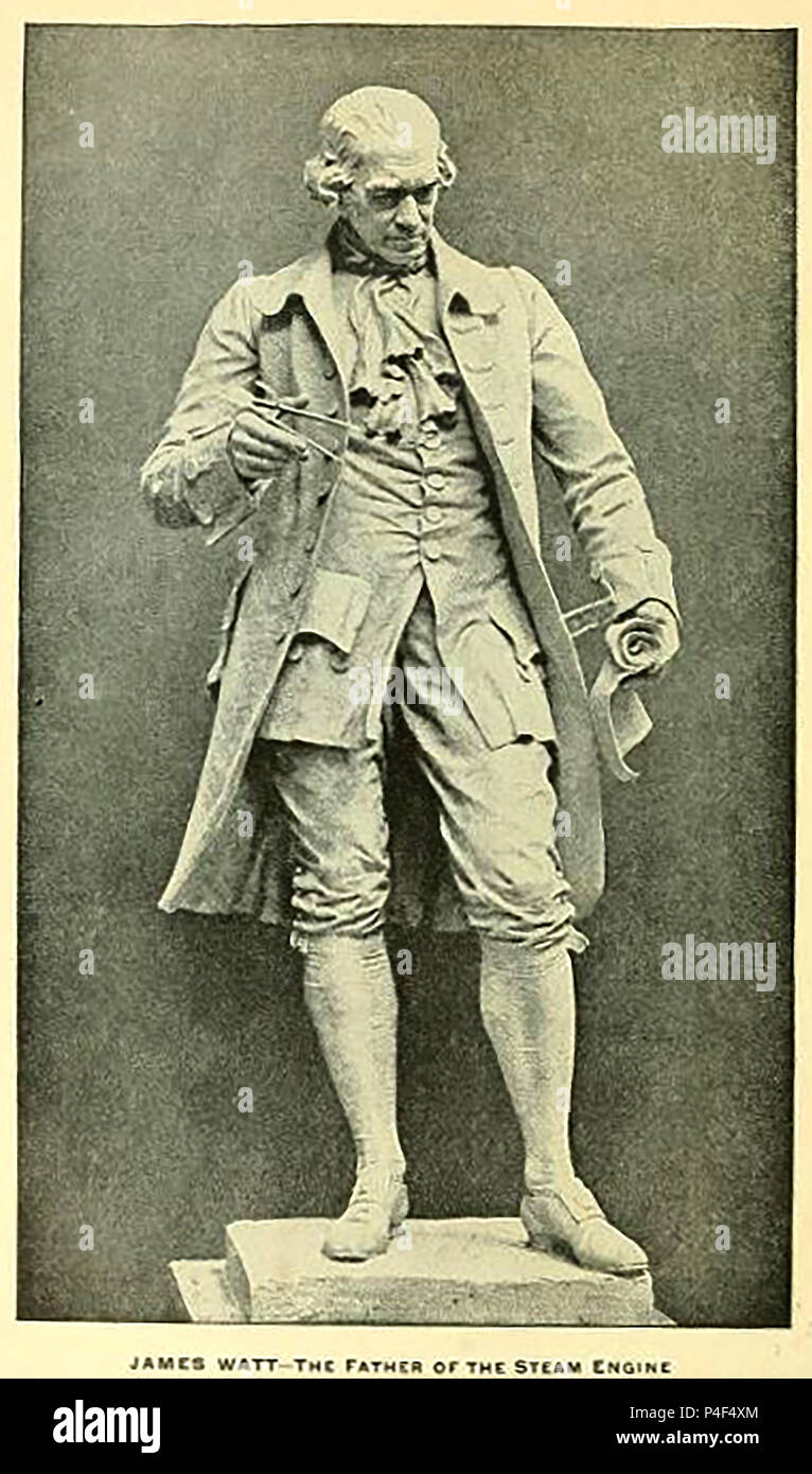 1899 Illustration d'une statue pleine longueur de James Watt (1736-1819) FRS renfrewshire, chimiste écossais et de l'inventeur de la machine à vapeur. Banque D'Images