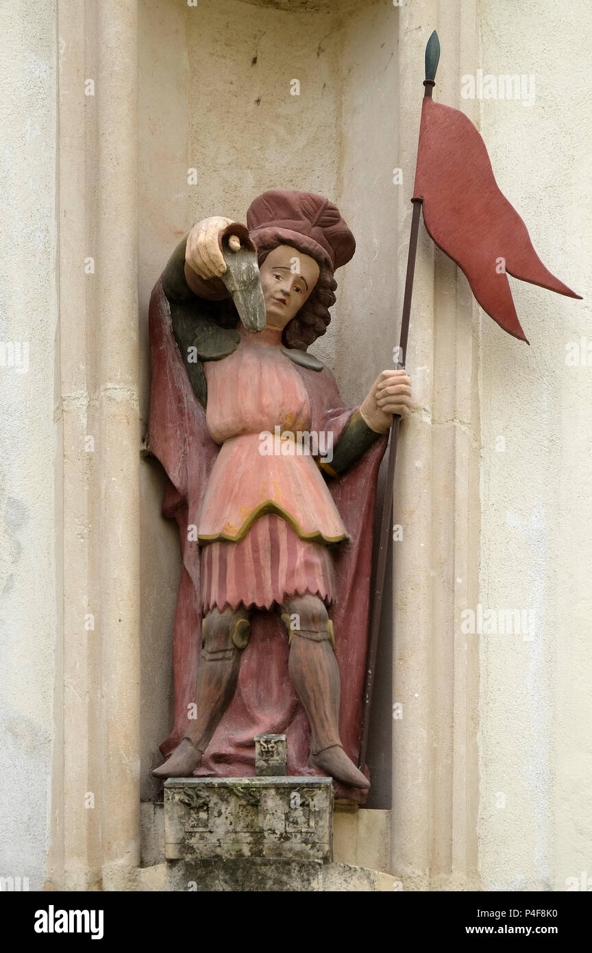 La statue de saint Florian sur façade de maison à Varazdin, Croatie Banque D'Images