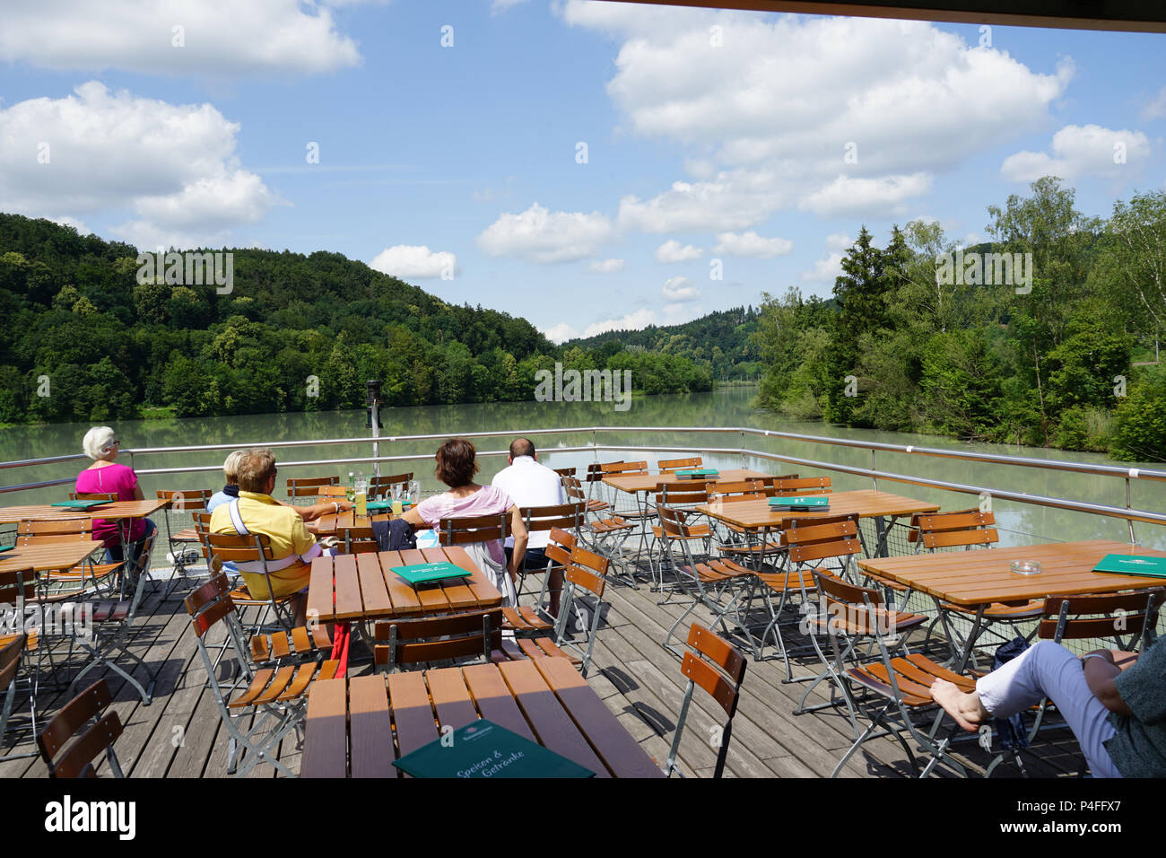 Vornbacher Enge, River Inn, excursion en bateau à partir de Paris à Passau sur la rivière Inn, Autriche et Allemagne, Europe Banque D'Images