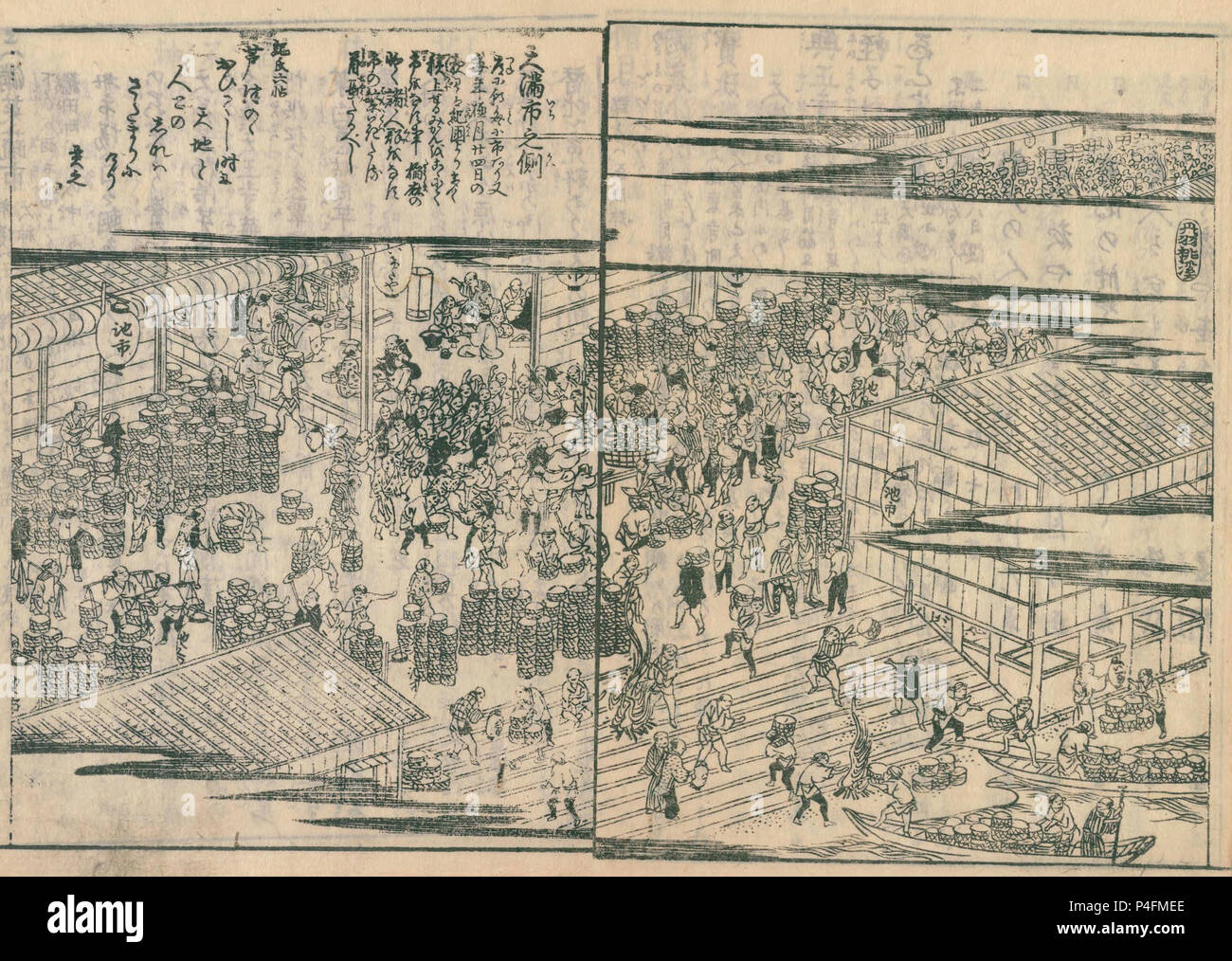 Tenma Fresh Market, de Settsu meisho zue, publié en 1798 Banque D'Images