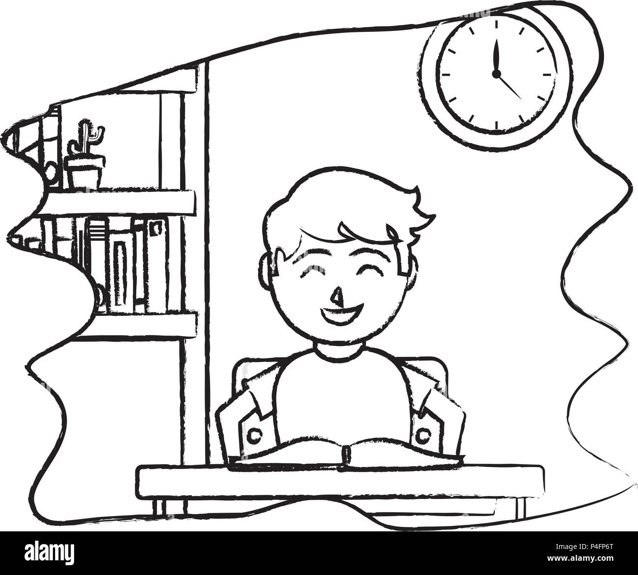 Des enfants heureux grunge dans le bureau avec livre ouvert Illustration de Vecteur Des enfants heureux grunge dans le bureau avec livre ouvert Illustration de Vecteur