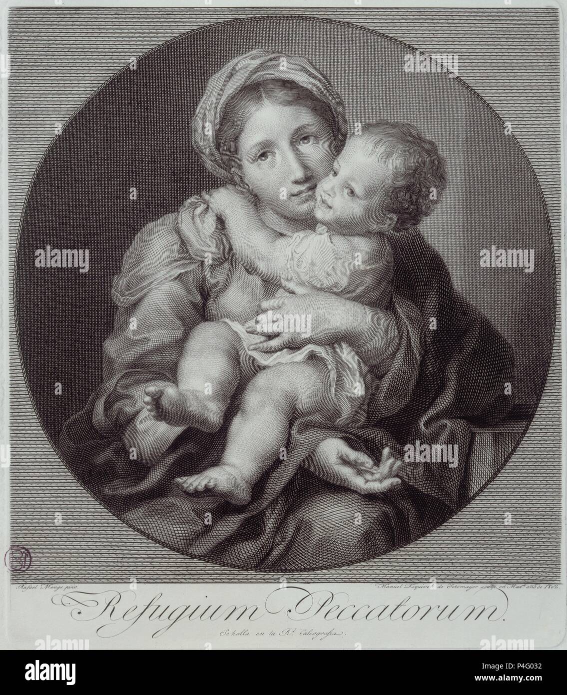 REFUGIUM PECCATORUM - GRAVURE POR MANUEL ESQUIVEL DE SOTOMAYOR EN 1802. Auteur : Anton Raphael Mengs (1728-1779). Emplacement : BIBLIOTECA NACIONAL-COLECCION, MADRID, ESPAGNE. Banque D'Images