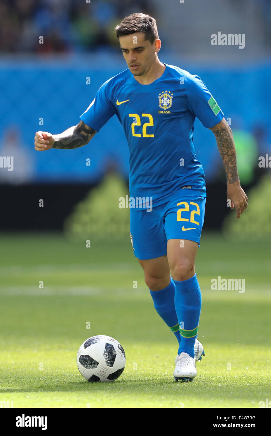 SÃO PETERSBURGO, MO - 22.06.2018 : BRÉSIL VS. COSTA RICA - Fagner pendant le match entre le Brésil et le Costa Rica valide pour la Coupe du monde 2018 organisée à Zenit Arena à Saint-Pétersbourg, en Russie. (Photo : Ricardo Moreira/Fotoarena) Banque D'Images