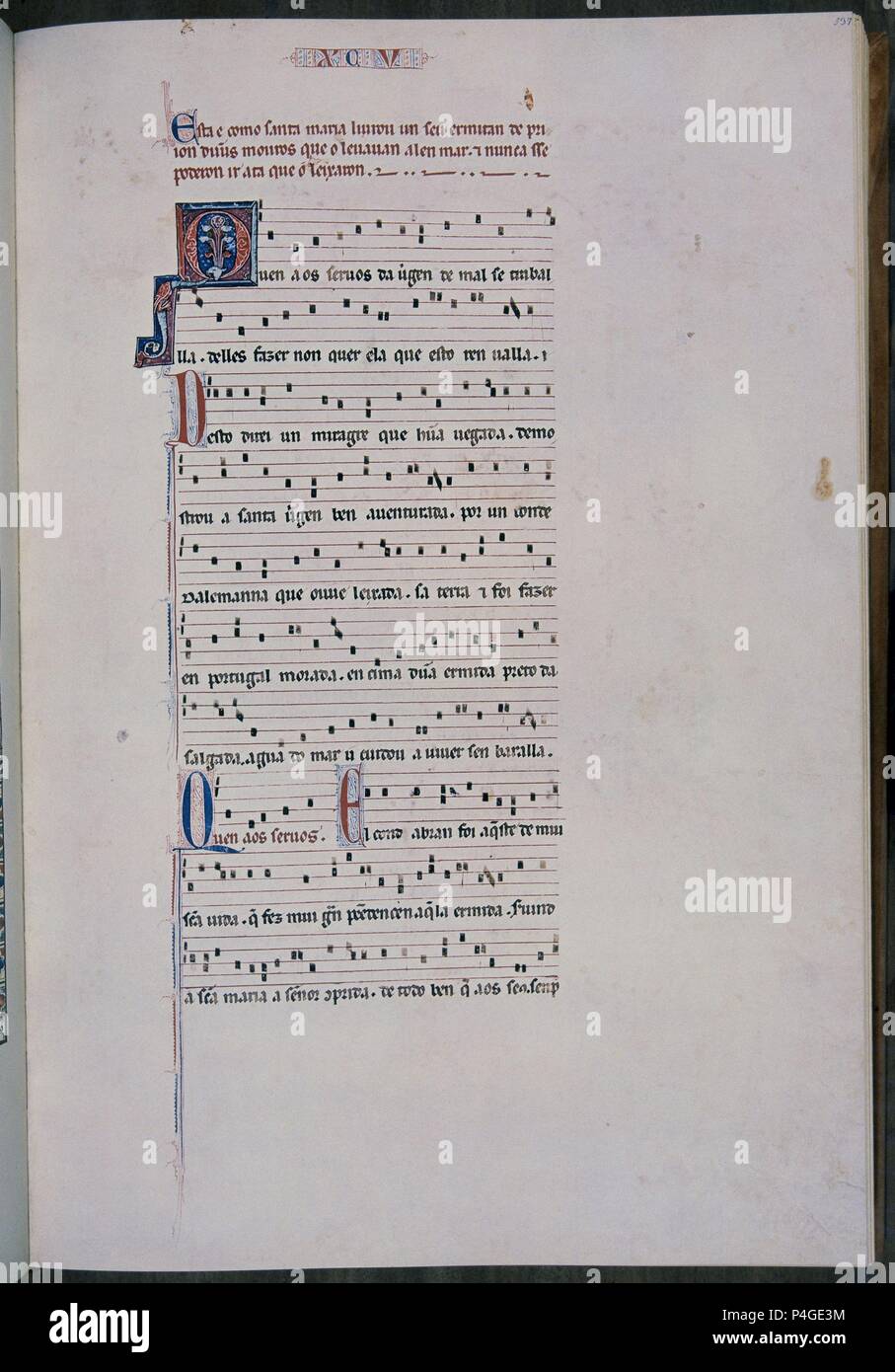 MTI1 - CANTIGA DE SANTA MARIA Nº95 - F137 - PENTAGRAMA MUSICAL - ESTROFA EN VERSO GALAICO PORTUGUES - SIGLO XIII. Auteur : Alfonso X le Sage de Castille (1221-1284). Emplacement : MONASTERIO-BIBLIOTECA-COLECCION, San Lorenzo del Escorial, Madrid, Espagne. Banque D'Images