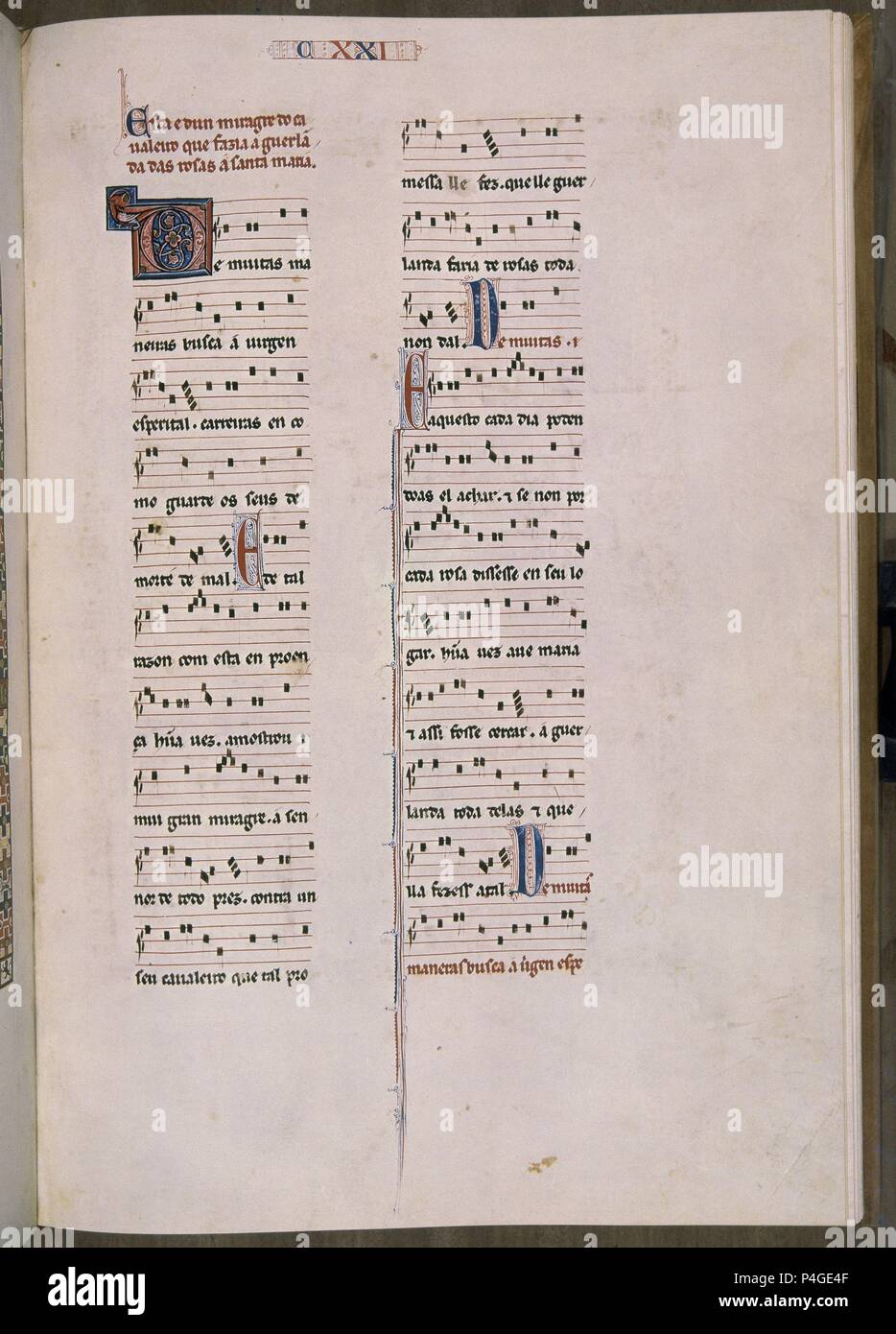 MTI1-CANTIGA STA MARIA Nº121-F171R-PENTAGRAMA ESTROFA-MUSICALE EN VERSO GALAICO PORTUGUES-S XIII. Auteur : Alfonso X le Sage de Castille (1221-1284). Emplacement : MONASTERIO-BIBLIOTECA-COLECCION, San Lorenzo del Escorial, Madrid, Espagne. Banque D'Images