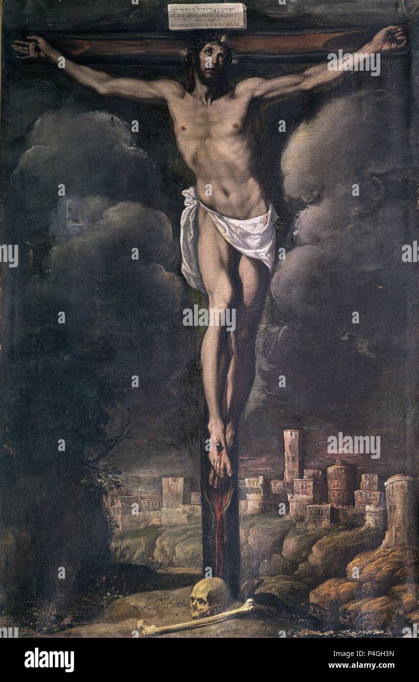 CRISTO CRUCIFICADO - siglo XVII - MANIERISMO ESPAÑOL. Auteur : Luis Tristan de Escamilla (ch. 1587-1624). Emplacement : MUSEO HOSPITAL DE SANTA CRUZ, ESPAGNE. Banque D'Images