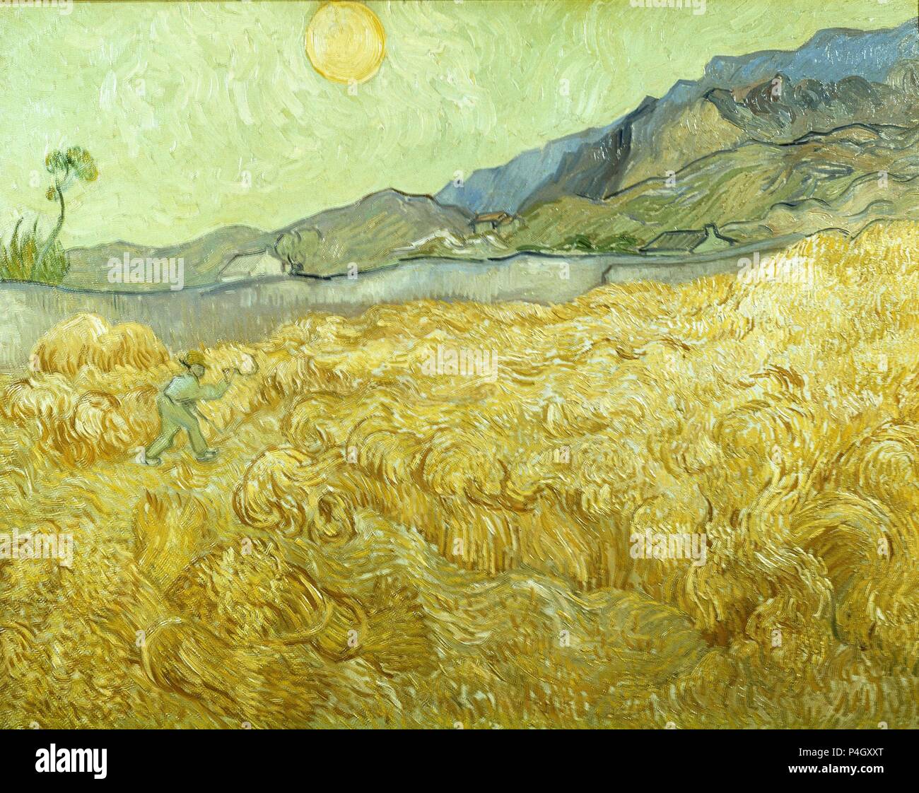 Wheatfield avec Reaper - 1889 - 74x92 cm - Huile sur toile. Auteur : Vincent van Gogh (1853-1890). Lieu : Musée Folkwang, Essen, Allemagne. Aussi connu comme : LA SIEGA. Banque D'Images