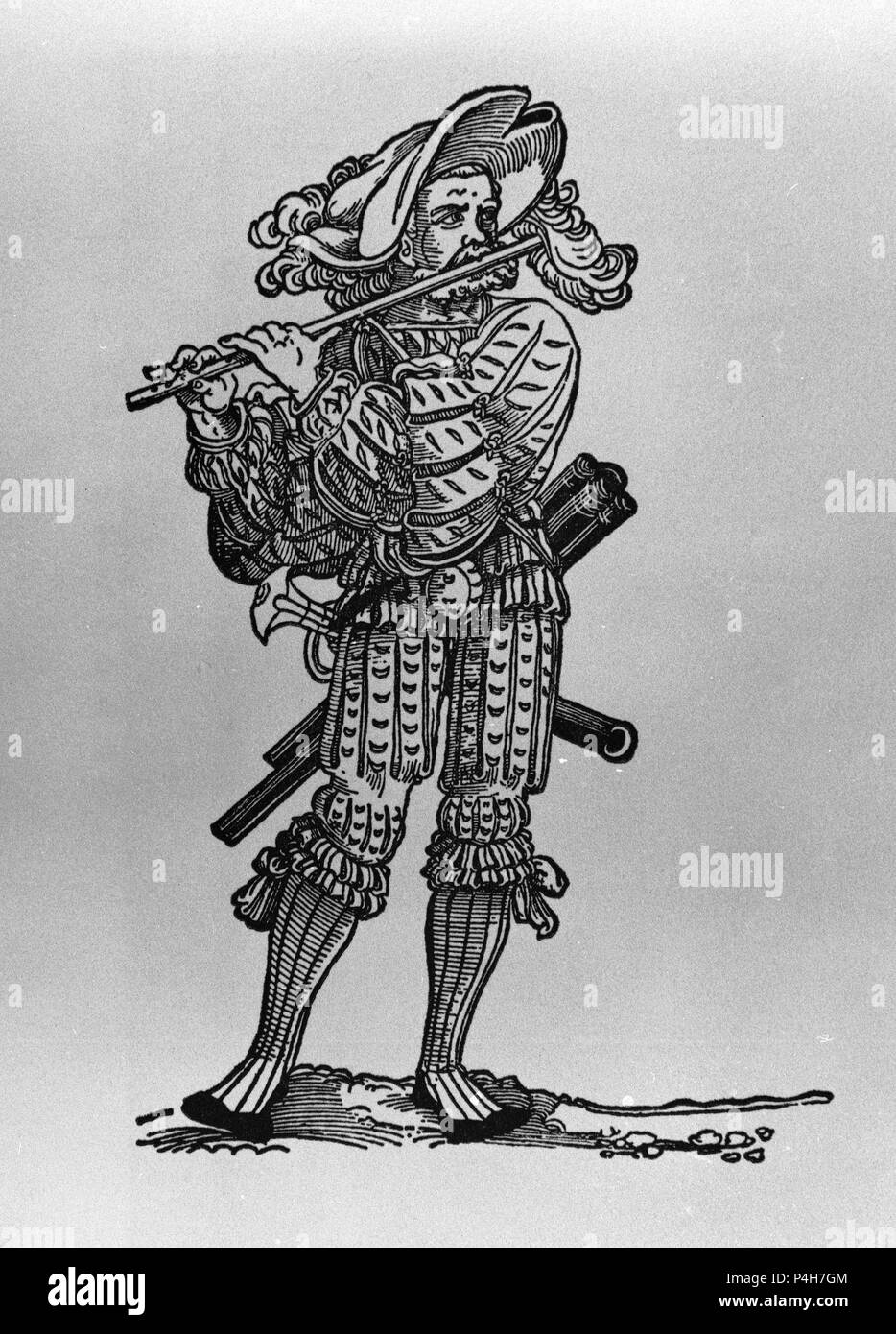 MUSICO TOCANDO UNA FLAUTA TRAVESERA - INSTRUMENTO MUSICAL DE VIENTO - SELECCIONES DEL CAVALIER. Emplacement : BIBLIOTECA NACIONAL-COLECCION, MADRID, ESPAGNE. Banque D'Images