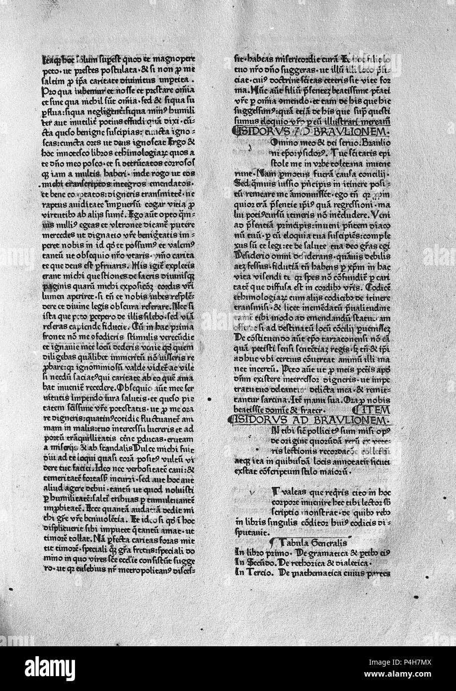 - Des incunables CARTAS ENTRE ISIDORO DE SEVILLA Y BRAULIO DE SARAGOSSE. Auteur : SAINT ISIDORE DE SÉVILLE. Emplacement : BIBLIOTECA NACIONAL-COLECCION, MADRID, ESPAGNE. Banque D'Images