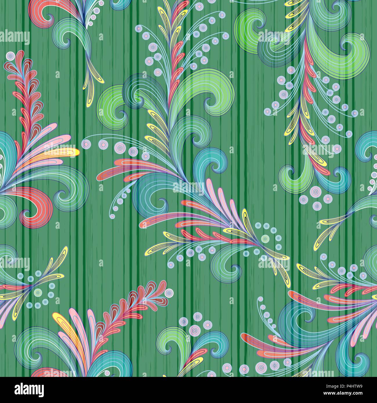 Plantes vectoriel continu en multicolore motif décoratif sur le fond vert comme une texture de tissu Illustration de Vecteur