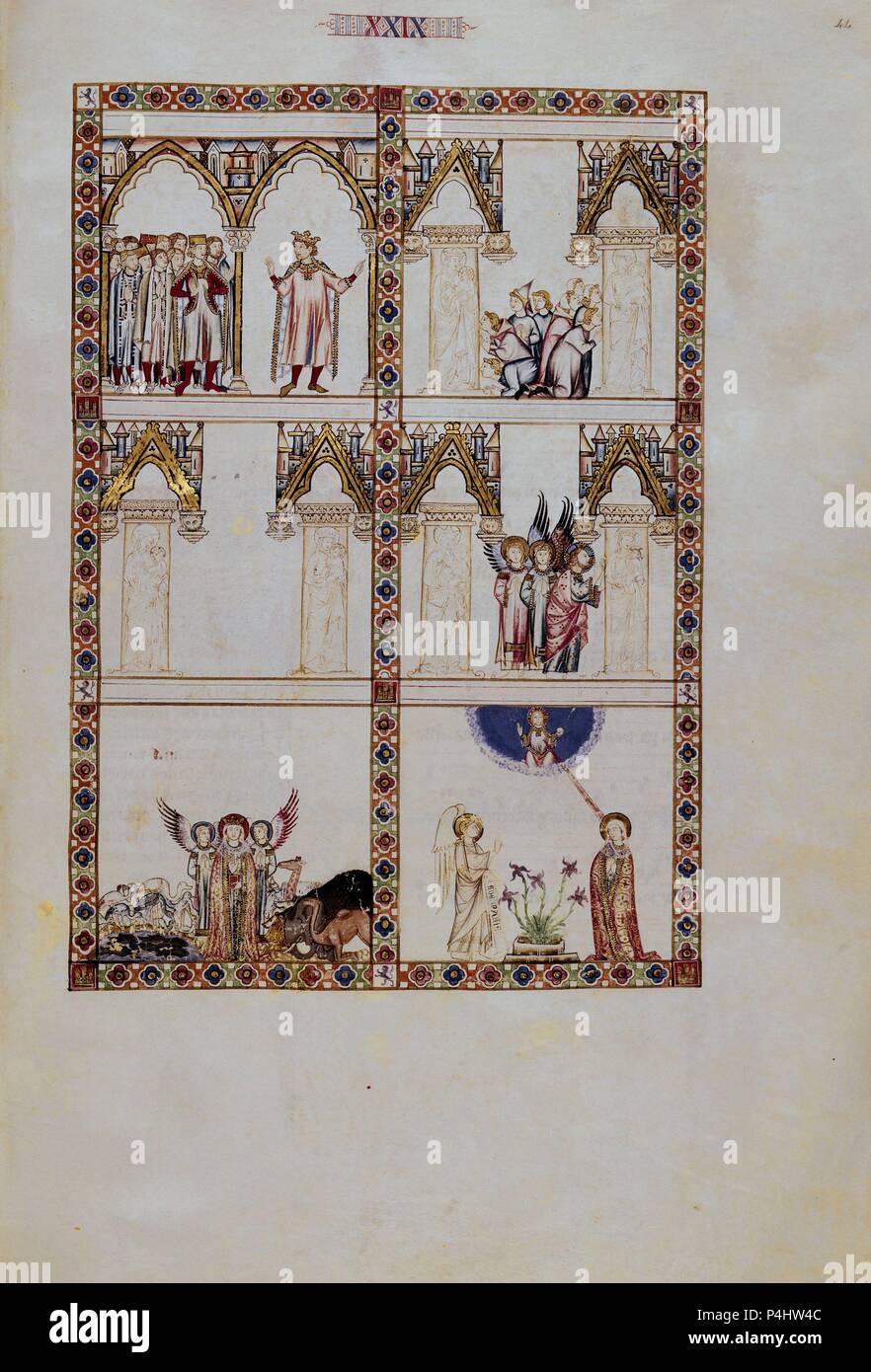 MTI1-CANTIGA STA MARIA Nº29-F44R-LA VIRGEN HACE APARECER SU IMAGEN EN LAS PIEDRAS-S XIII. Auteur : Alfonso X le Sage de Castille (1221-1284). Emplacement : MONASTERIO-BIBLIOTECA-COLECCION, San Lorenzo del Escorial, Madrid, Espagne. Banque D'Images