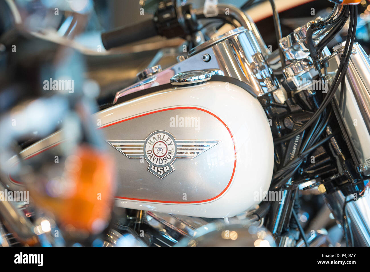 Vue générale d'une moto Harley Davidson, l'un d'un certain nombre de Nous Produits set d'être touchés comme des mesures de rétorsion de l'Union européenne entre en vigueur aujourd'hui. Banque D'Images