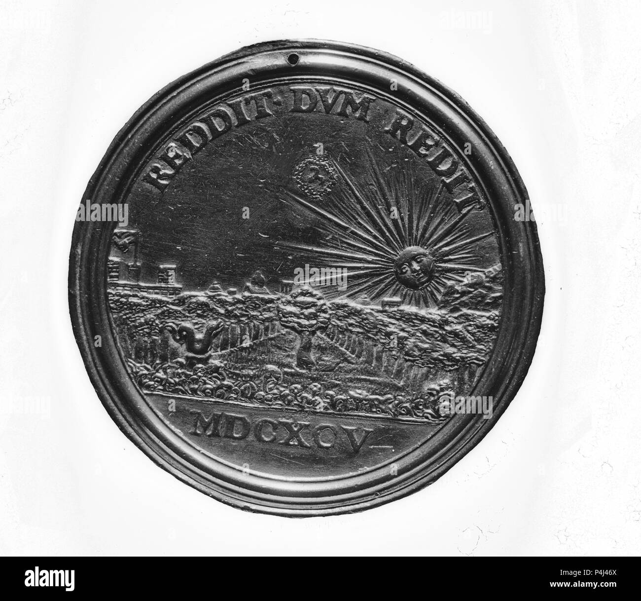 REVERSO- MEDALLA EN BRONCE DORADO DE FERNANDO GONZALEZ DE VALDES - 1695 - 88 mm de diametro. Auteur : ESCUELA ITALIANA. Lieu : Musée Lazaro Galdiano, COLECCION DE MADRID, ESPAGNE. Banque D'Images