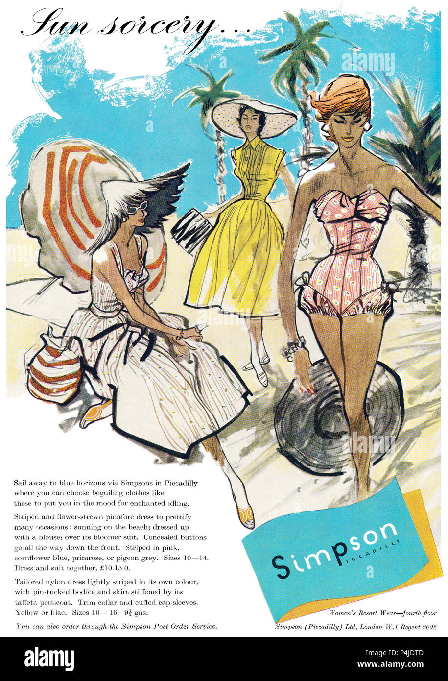 1955 La publicité pour Simpson de plage. Banque D'Images