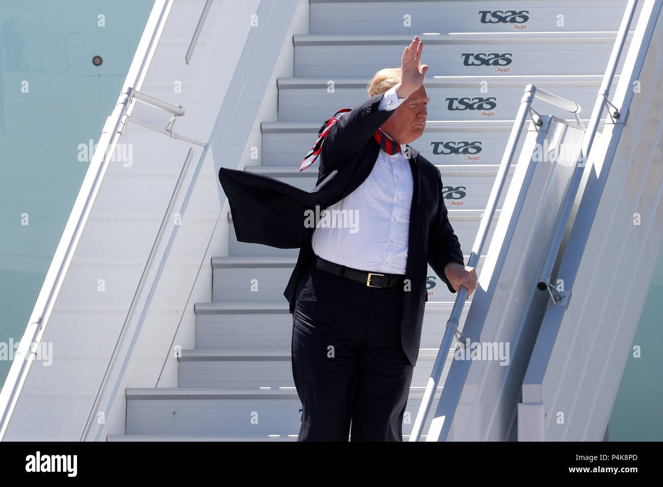 Le président américain, Donald Trump arrive à la BFC Bagotville pour le Sommet du G7 de Charlevoix. Banque D'Images