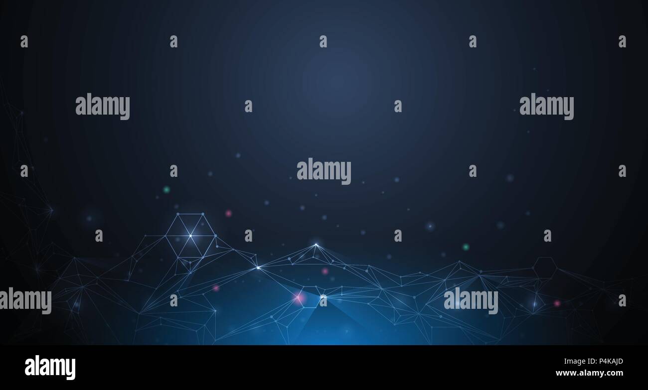 Illustration Résumé des molécules avec des cercles, des lignes, des polygones, géométrie, Triangle motif. Vector design network de la communication sur le bleu foncé Illustration de Vecteur