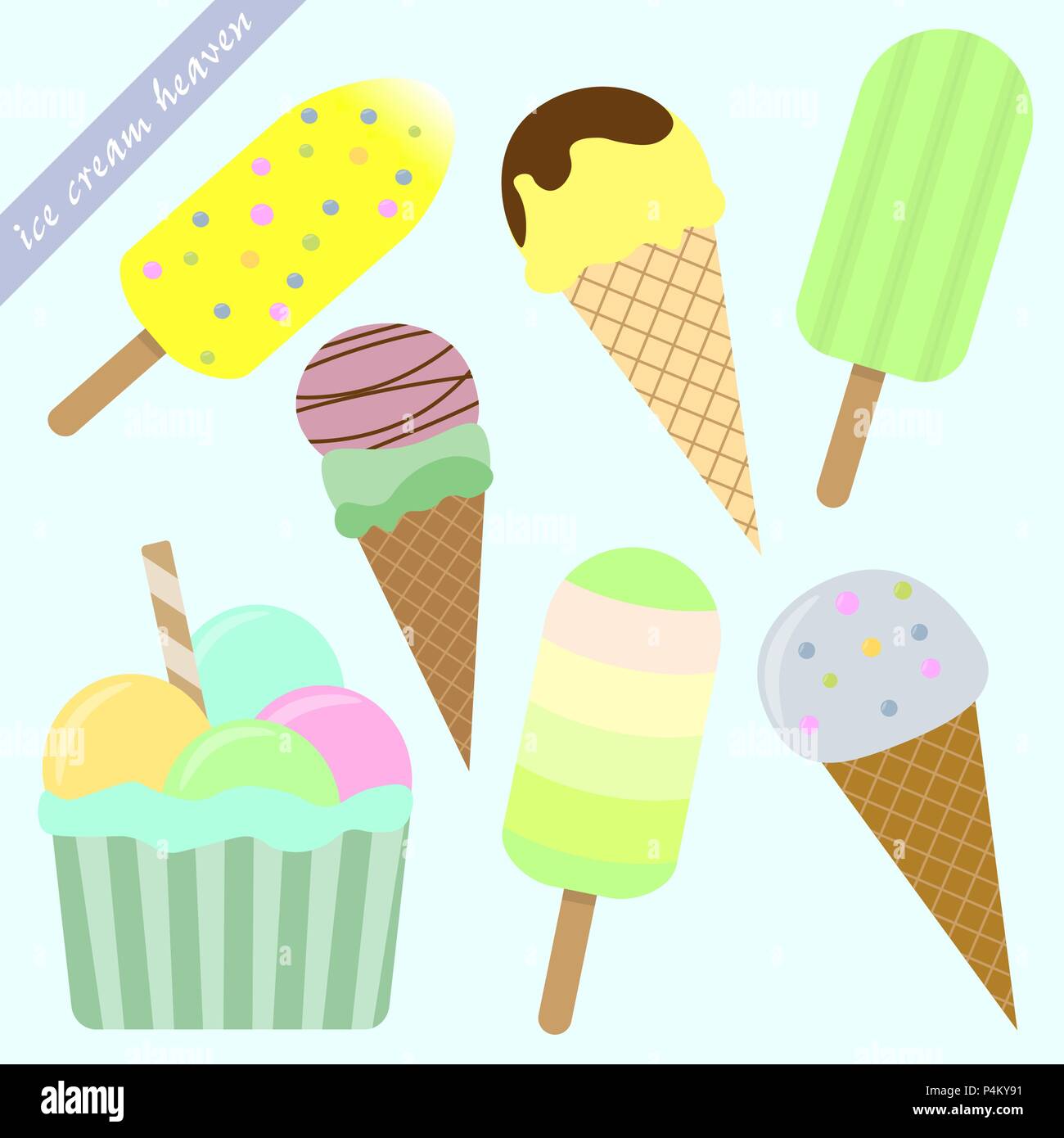 Ensemble de cornets à crème glacée et les popsicles Illustration de Vecteur
