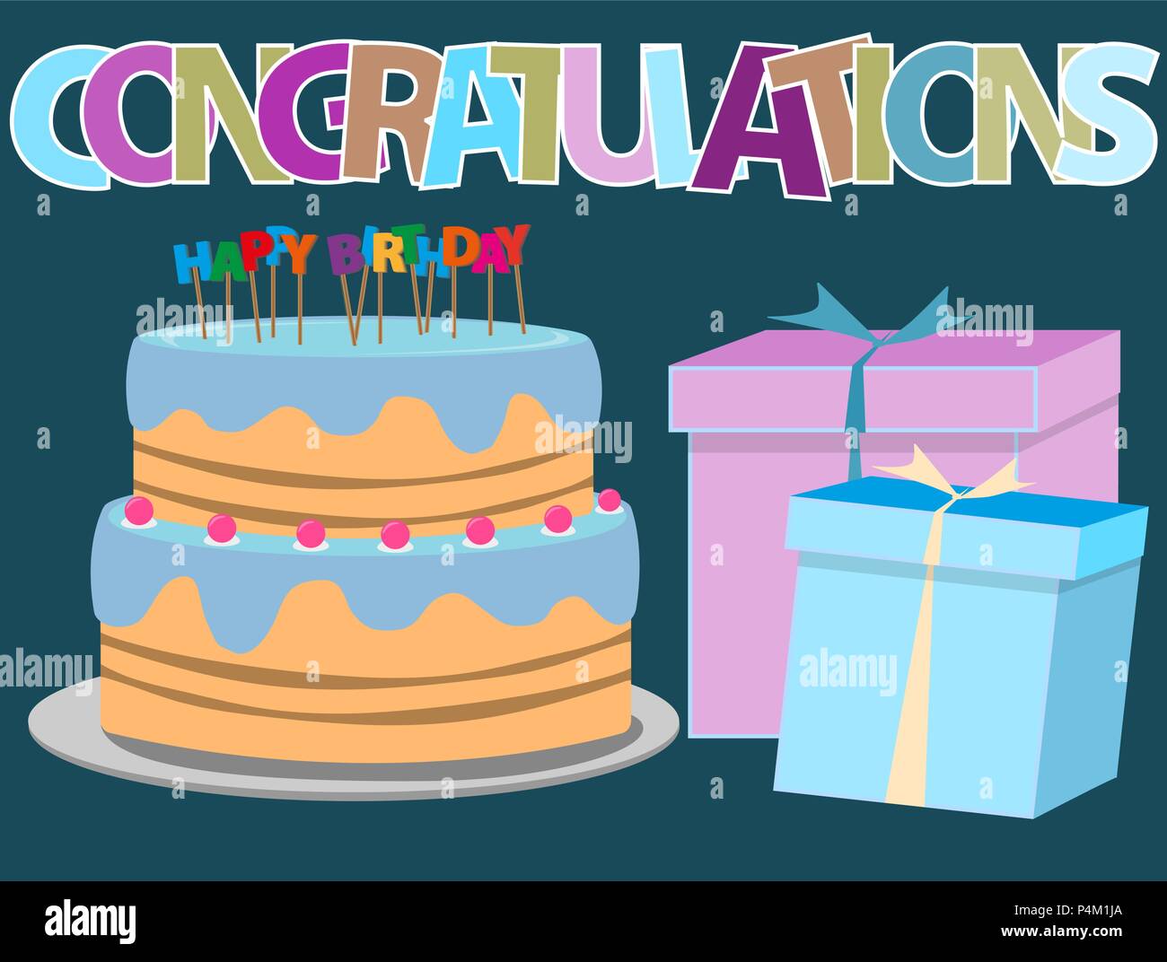 Joyeux Anniversaire Carte De Souhaits Avec Gateau D Anniversaire Illustration Image Vectorielle Stock Alamy