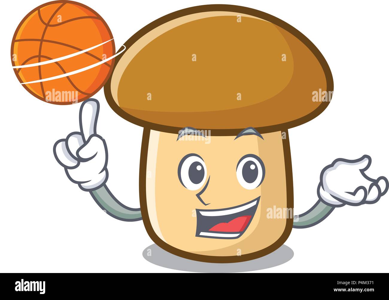 Basket-ball avec caractère champignons porcini cartoon Illustration de Vecteur