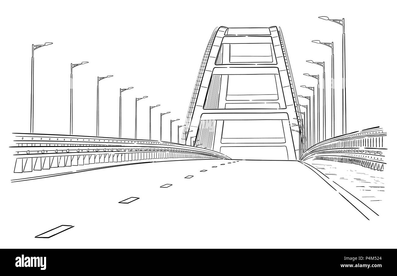 Croquis dessinés à la main, de l'illustration vectorielle, pont de Crimée ark et road Illustration de Vecteur