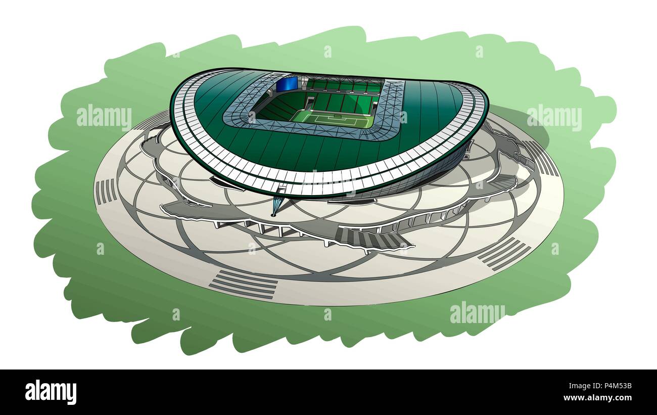 Croquis dessinés à la main, du stade principal à Kazan. Illustration de Vecteur