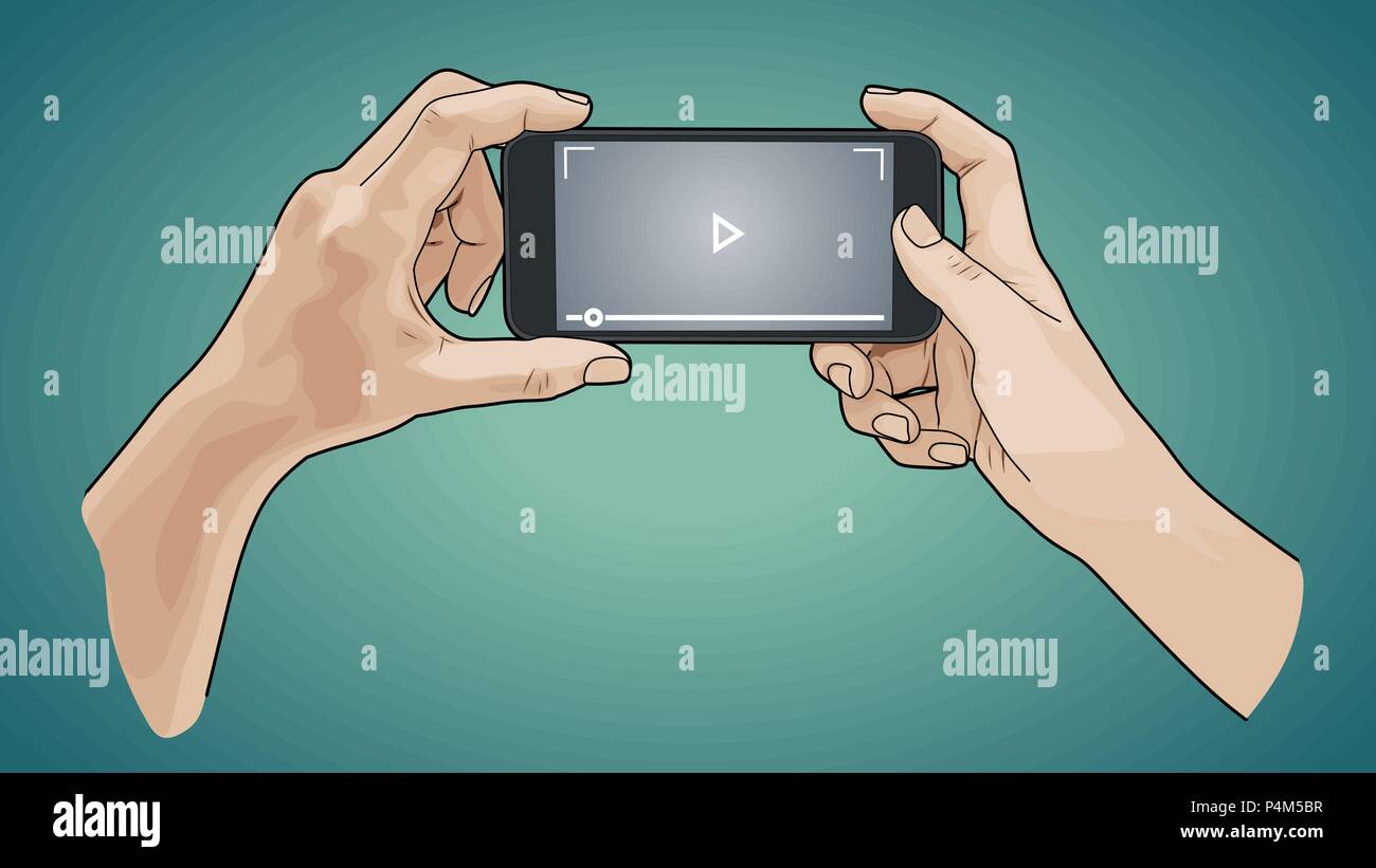 Hands holding phone, Vector illustration style croquis et isolé sur fond blanc Illustration de Vecteur