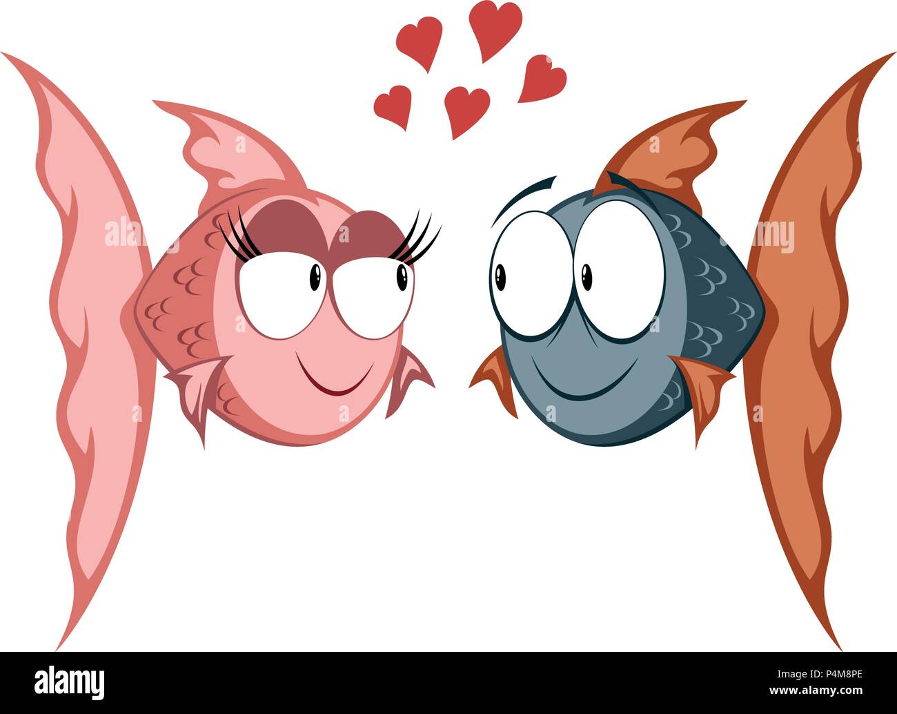 Cool poisson rouge cartoon couple in love Illustration de Vecteur