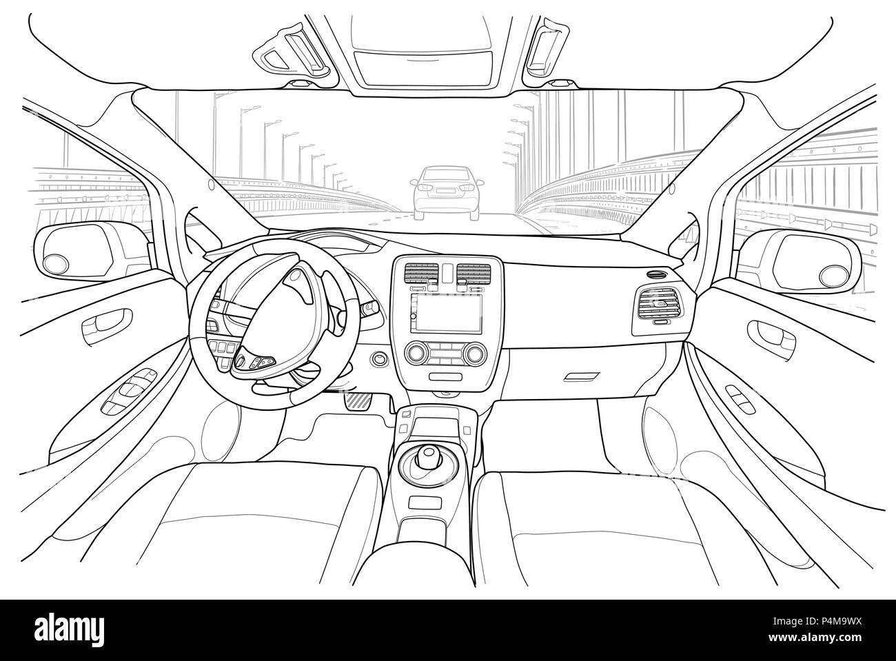 L'intérieur de la machine. L'intérieur de l'electromobile véhicule avec transmission automatique. Vector illustration de l'activité. Illustration de Vecteur