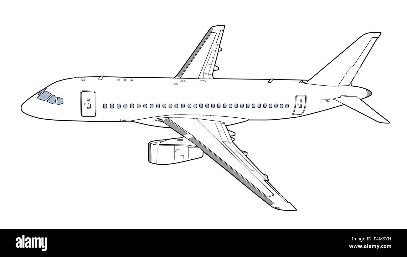 Vector illustration dans le style de dessin technique de l'avion de ligne russe moderne Illustration de Vecteur