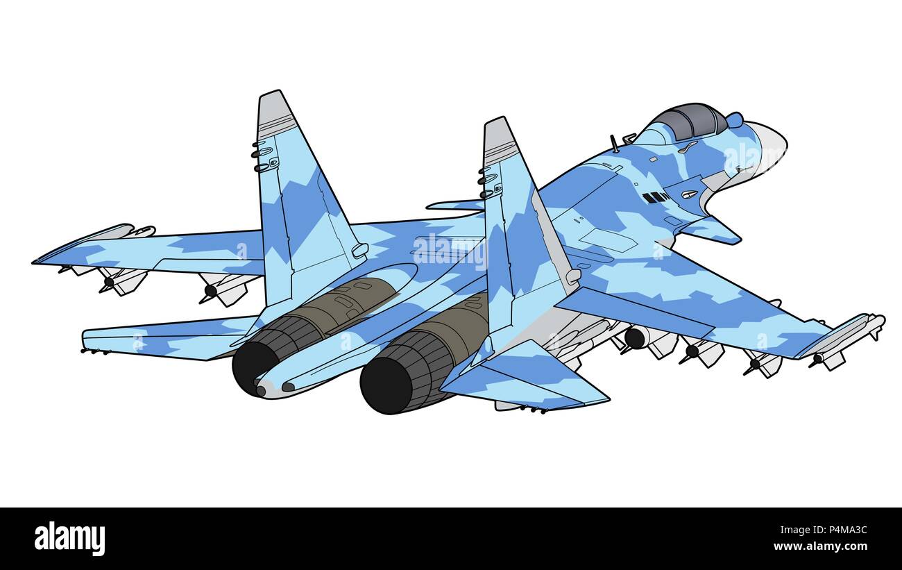 Vol de l'avion de chasse à réaction russe le plus récent. Technichal tirage. Isolé sur fond blanc. Illustration de Vecteur