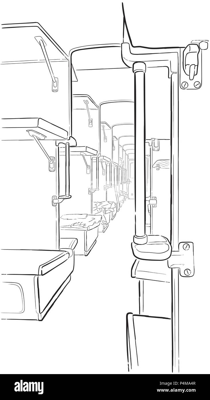 Croquis de vecteur dans la main de l'intérieur du train de voyageurs se noient l'illustration. Illustration de Vecteur