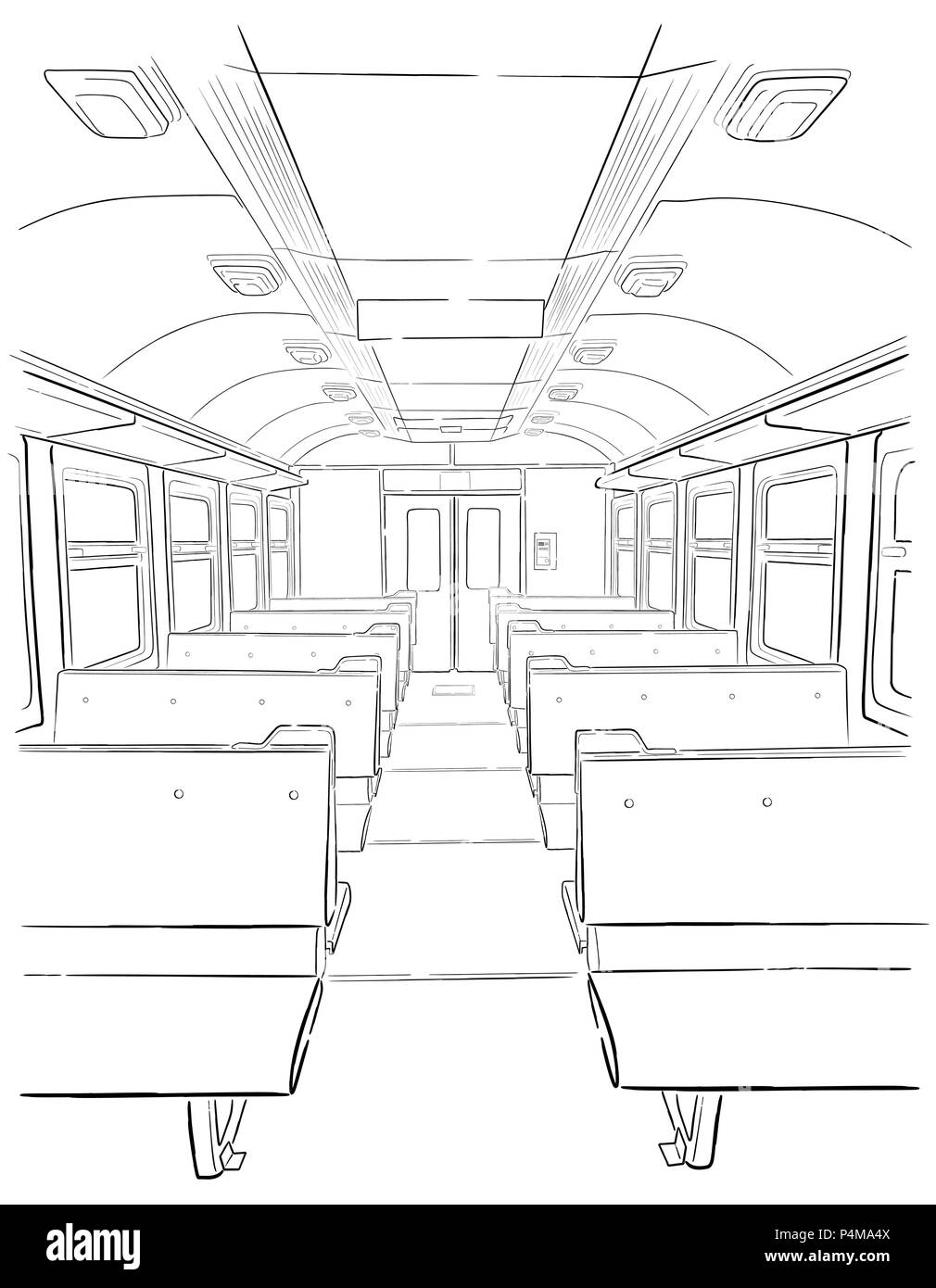 Croquis de vecteur dans la main de l'intérieur du train de voyageurs se noient l'illustration. Illustration de Vecteur