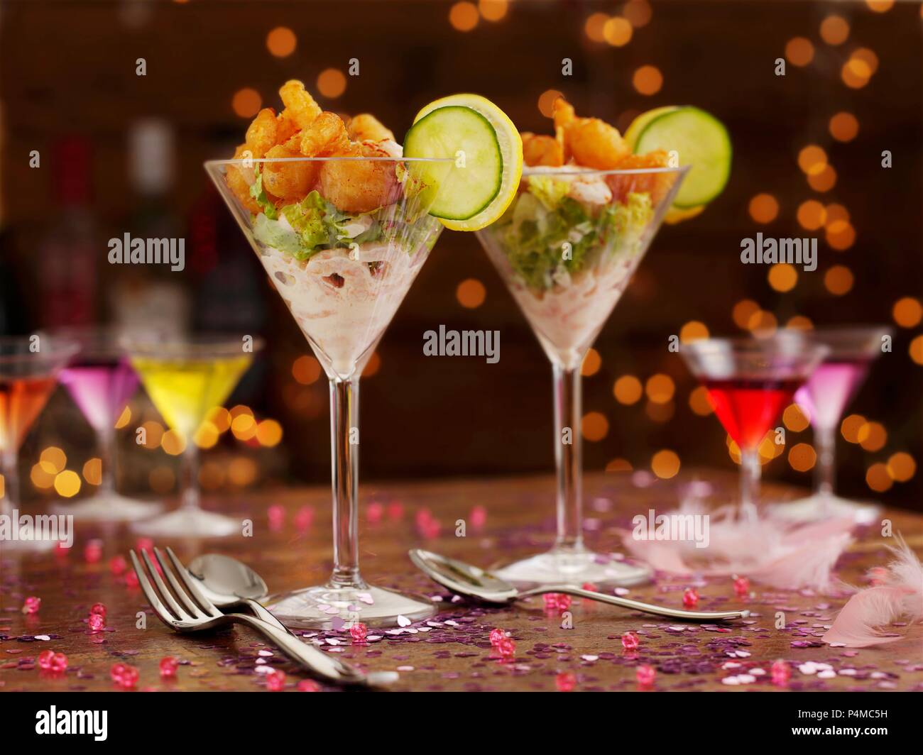 Des parties de cocktail de crevettes à l'occasion d'une fête buffet Banque D'Images